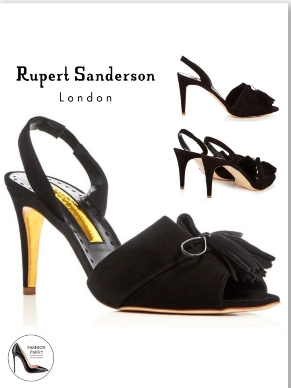 Rupert Sanderson Gladys Black Suede Peep Toe Stiletto Slingback Sandals Pumps 6